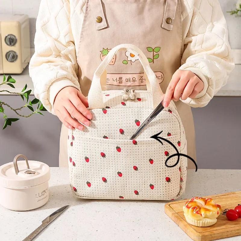 Cute Floral Printed Food Handbags Portable Thermal Lunch Bag Durable Waterproof Office Cooler Ice Insulated Case Camping Ins Bag