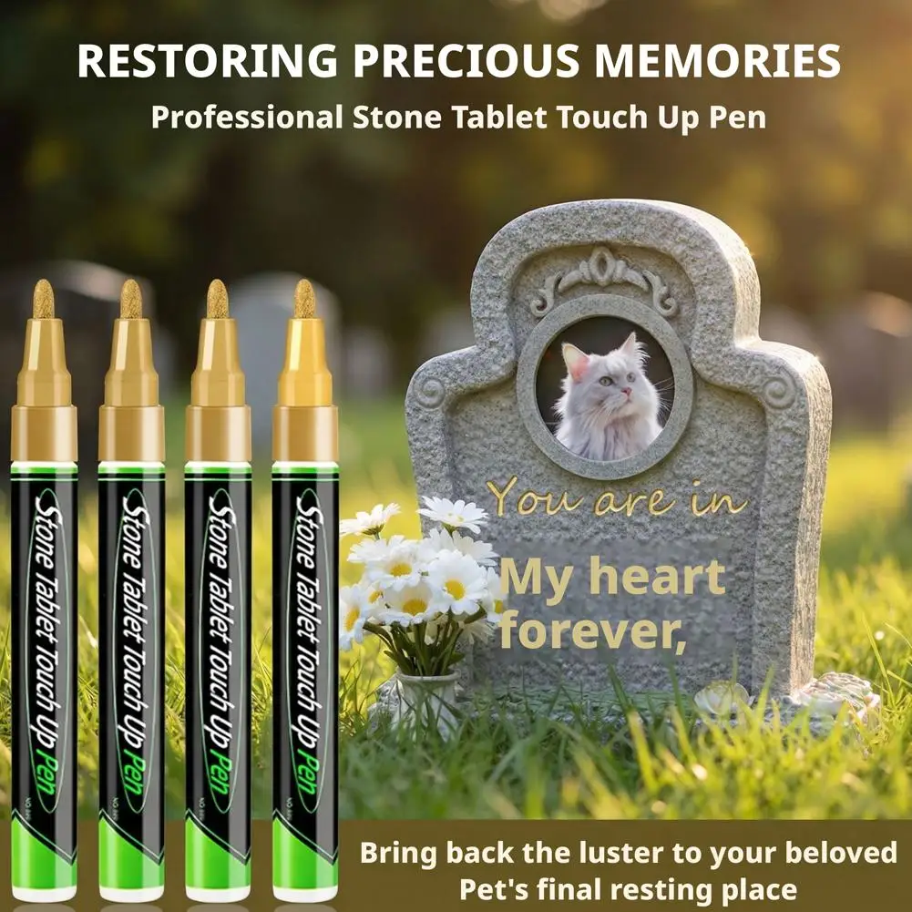 Tombstone Marker Pens, Weatherproof Quick-Dry Oil-Based Fine Tip Restoring Faded Inscriptions on Grave Stones & Granite Surface