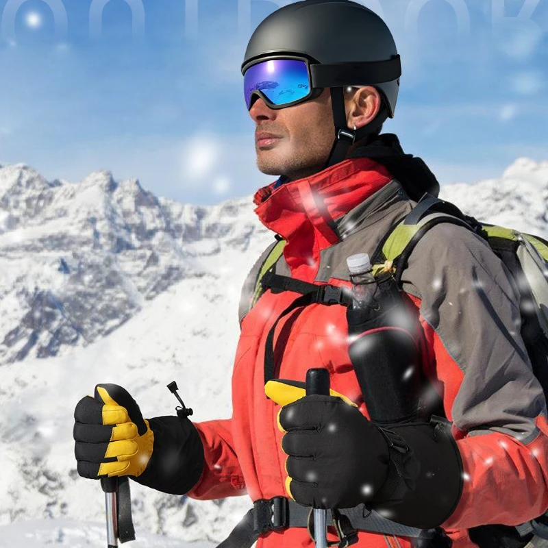 

Leather Work Winter Gloves Winter Water Resistant Windproof Wear-Resistant Thickened Warm for Labor Protection Gardening Skiing