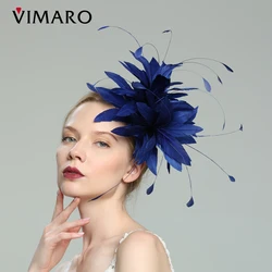 VIMARO Navy Fascinator, Kentucky Derby Fascinator for Women Tea Party Blue Feather Fascinator Hat Hair Clip