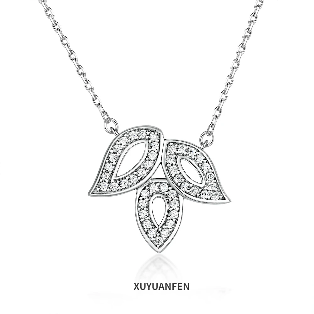 XUYUANFEN, A European and American Fashion Brand, 925 Silver Clover Necklace, Women's Forest Leaf Leaf Pendant, Pure Silver