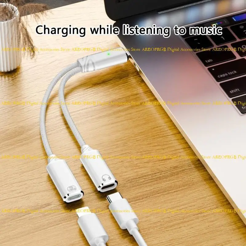 

E21E USB C to Type C Female Headphone Splitter Type C Headphone Adapter USB C Microphone Adapter For Mobile Phone Tablet