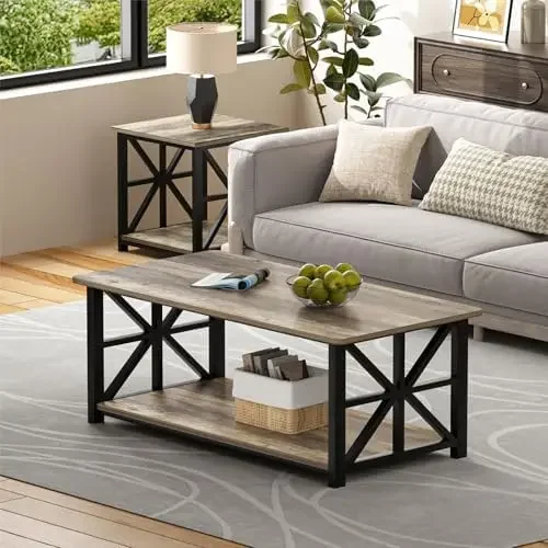 Round s Coffee Table for Living Room | armhouse Style Center Table with Storage Shelf,39 Inch Space Saving a Table,Easy