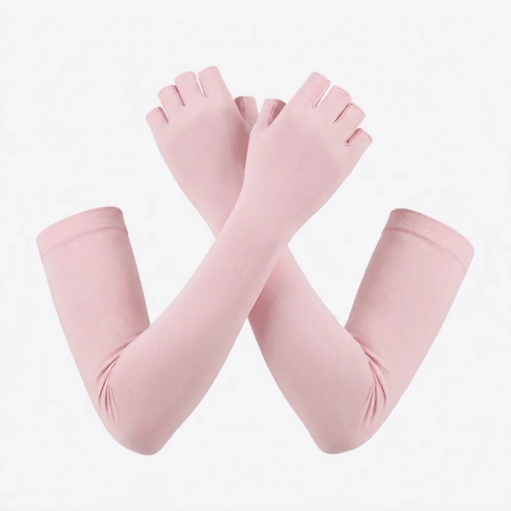 Elastic Ice Cooling Arm Sleeves Quick Dry Polyester Half Finger Gloves Lightweight Breathable Sun Protection Arm Cover Driving