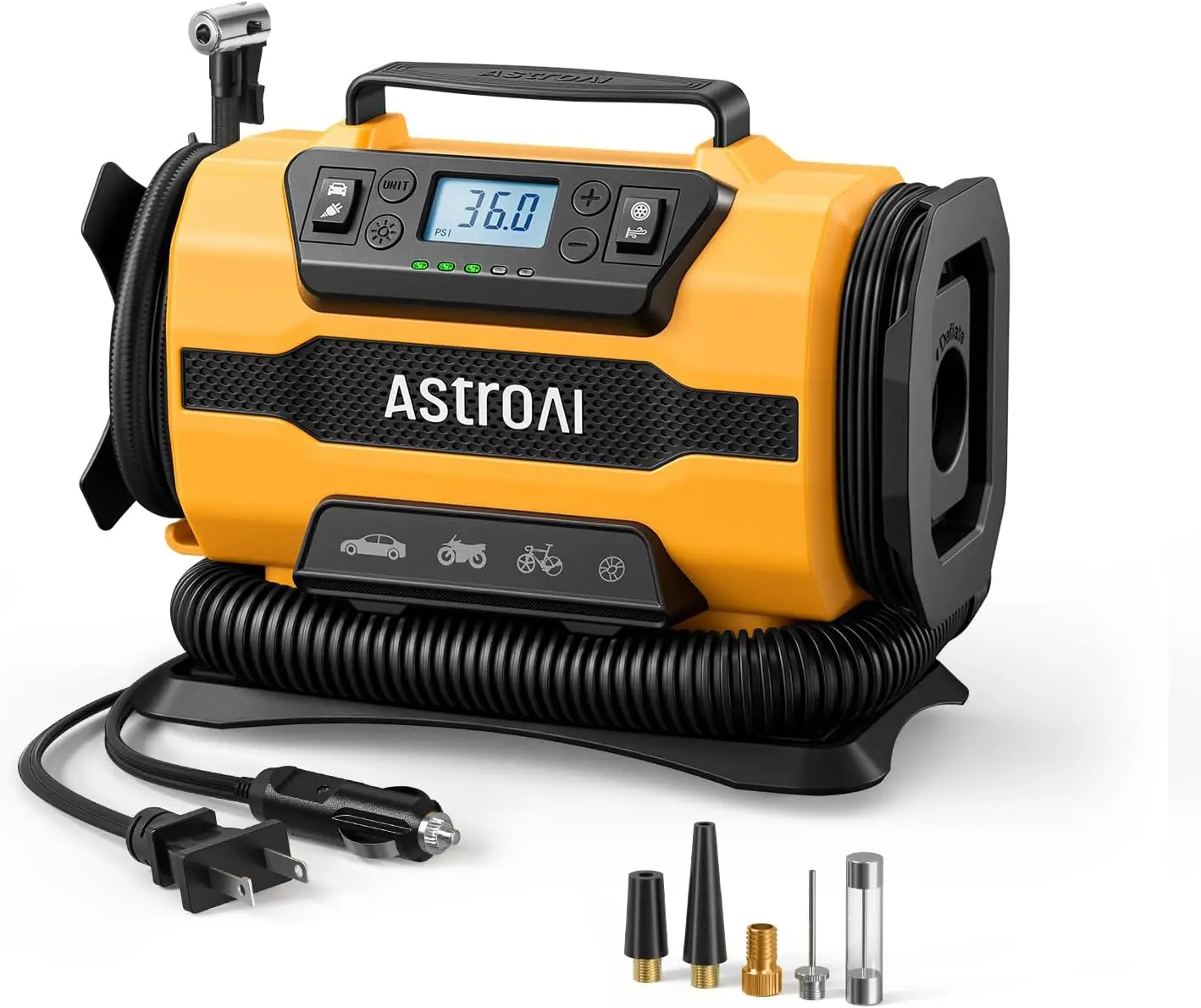 Portable Air Compressor Tire Inflator with Dual Power, 12V Dc and 120V Ac
