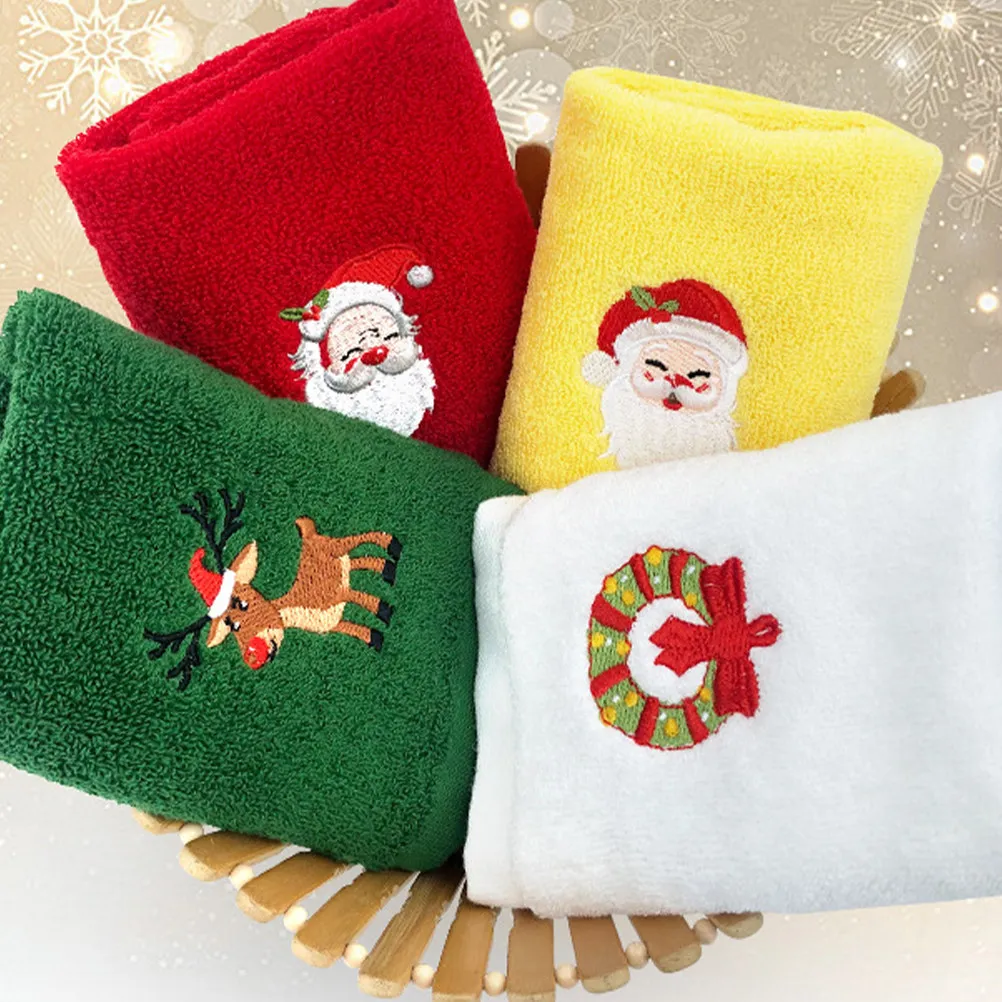 Christmas Embroidered Cotton Face Towels 2pcs – Soft Absorbent Kitchen Bathroom Cleaning Cloths 44x32cm