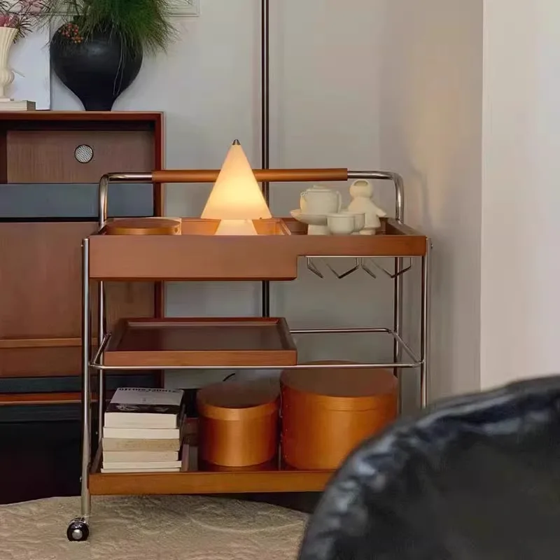 Living room cabinet ash wood coffee table side trolley corner a few small solid edge mobile sofa retro