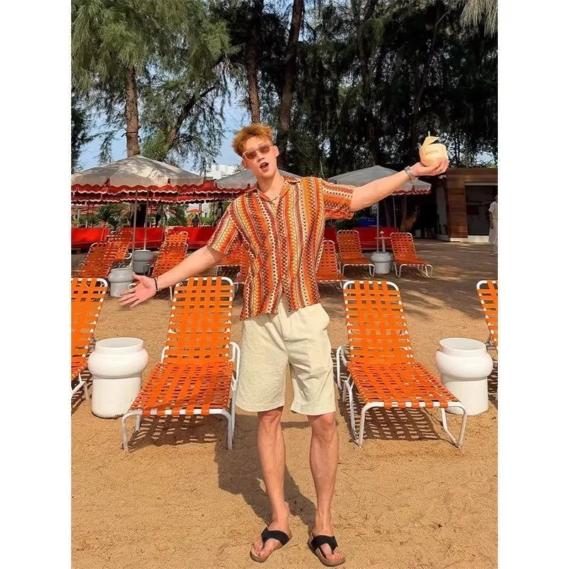 

Boy Cityboy Gentleman Summer Hit Color Shirts Tops Male Ins Chic Y2K Trendy Fashion Tees Blouse Tropical Beach Island Travel Top