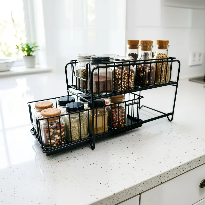 Foldable 2-Tier Sliding Storage Basket Stackable Sink Drawer Organizer Multi-scene Kitchen Bathroom Use baskets