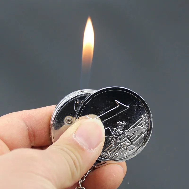 

2025 New Gold Coin Pendant Open Flame Lighter Metal Inflatable Cigar Lighter Windproof Cigarettes Lighters & Smoking Accessories