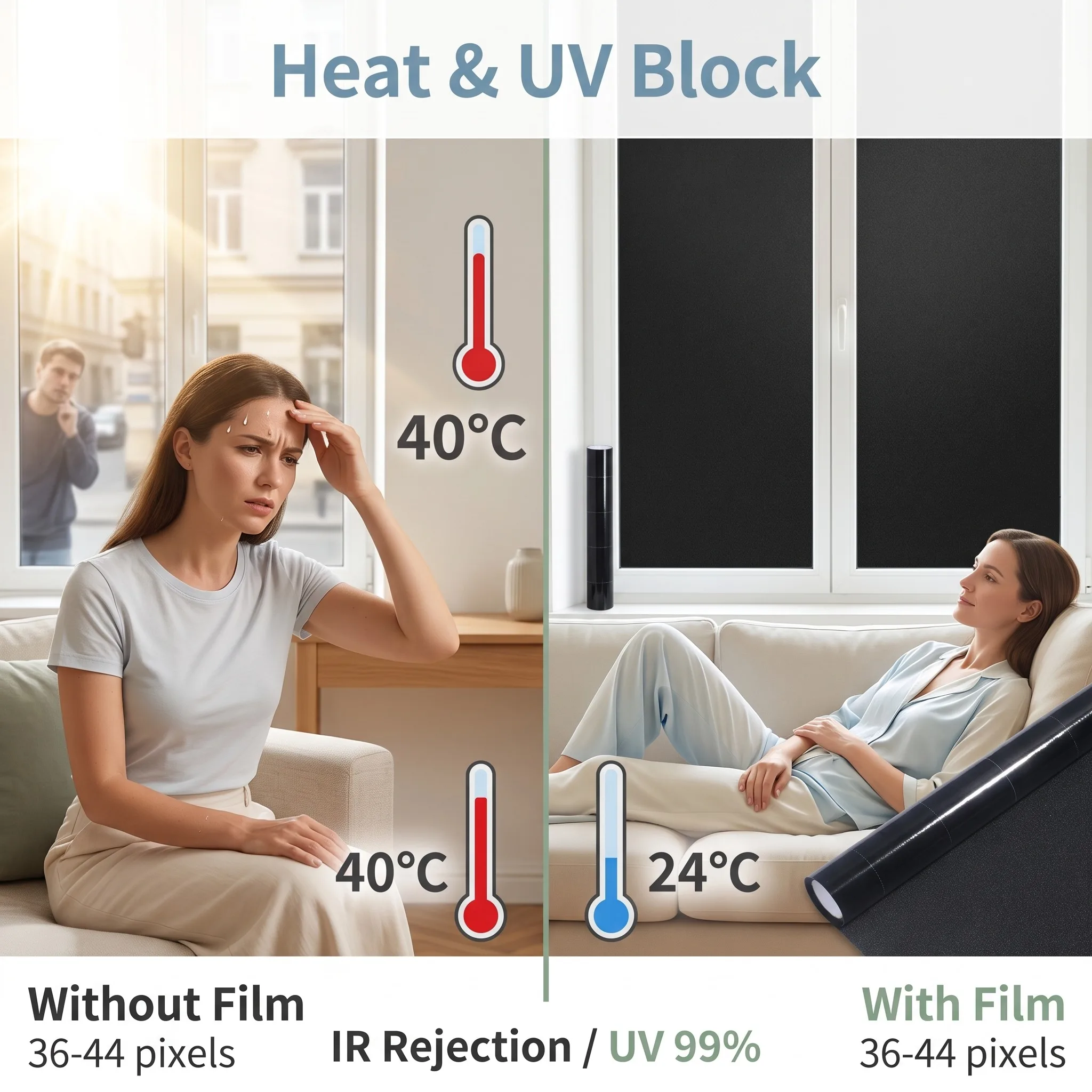 Blackout Window Film Privacy 100% Light Blocking Static Cling for Home Bedroom Nursery Glass Door Decor