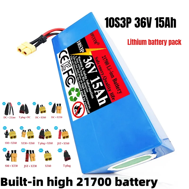 21700 New 21700 10S3P 36V 15Ah Lithium Ion Battery  1000W Power Tool Battery Outdoor Backup Battery with 30A BMS