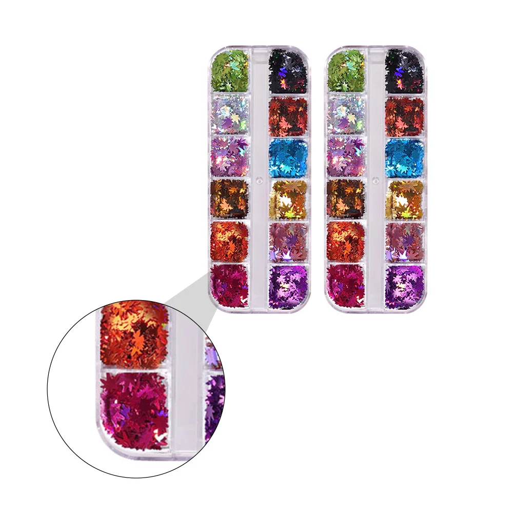 

2 Boxes Maple Leaf Holographic Glitter Sequins Colored Nail Art Supplies for Wedding Christmas Party Manicure Decoration