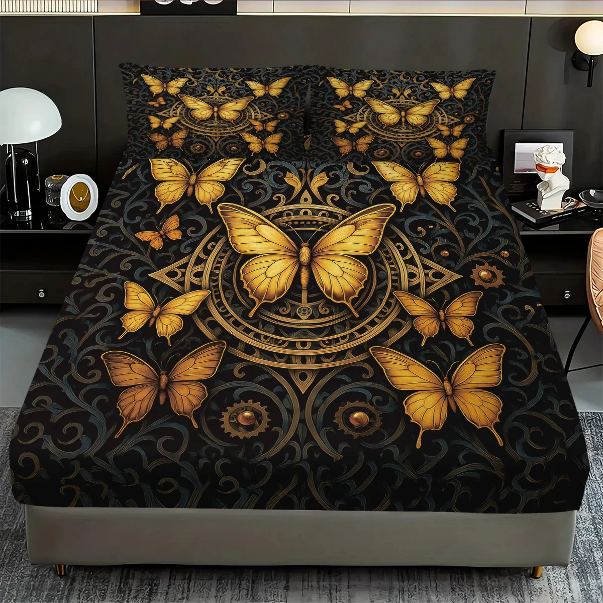 3 قطعة النمط الميكانيكي فراشة الحشرات طباعة Coreless غطاء سرير مجموعة متعددة الحجم غطاء سرير مريح غرفة نوم الفراش الديكور