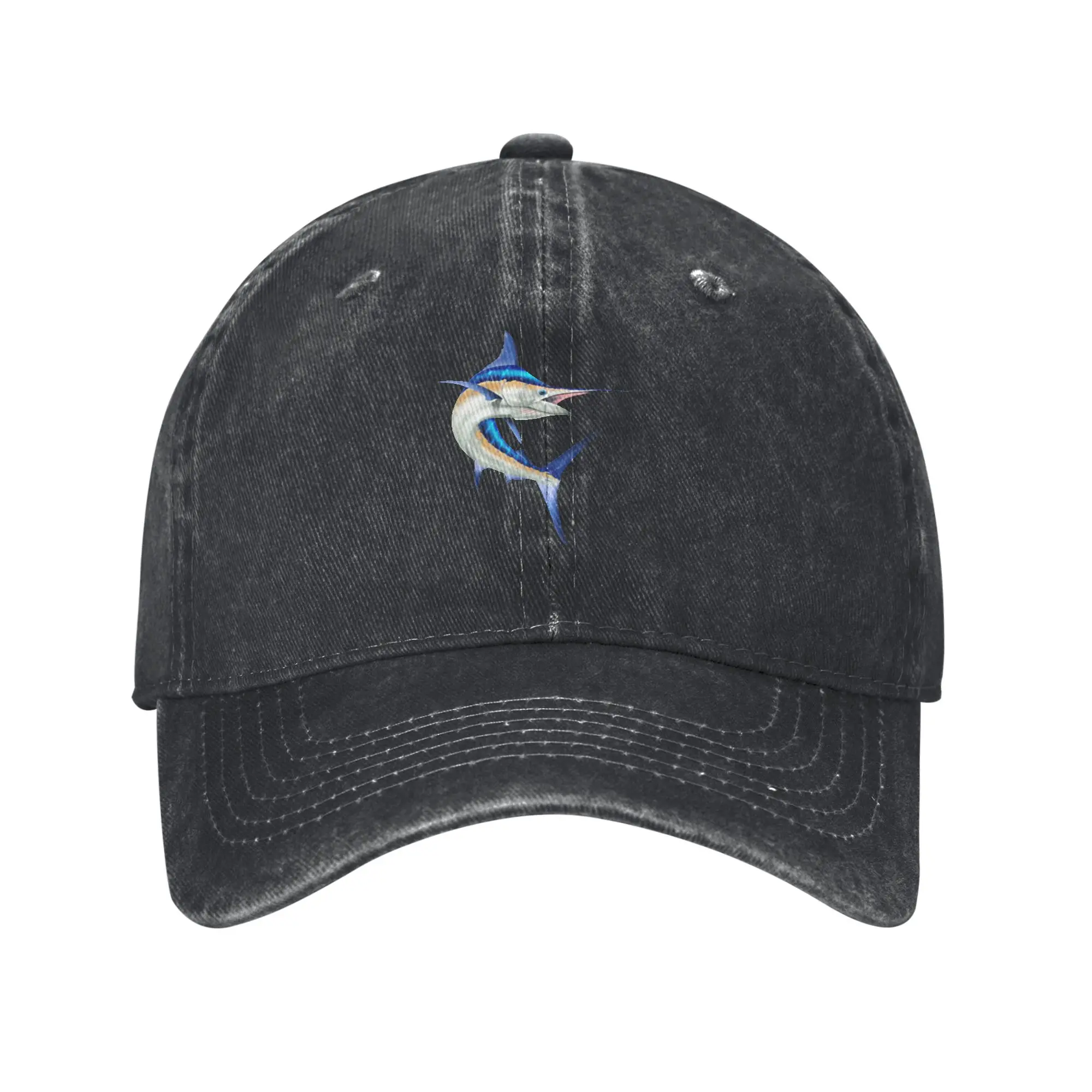 Fashion Realistic Giant Blue Marlin Jumping   Trophy Sport Fishing   Marine Life Art baseball cap  Children Hats For Men