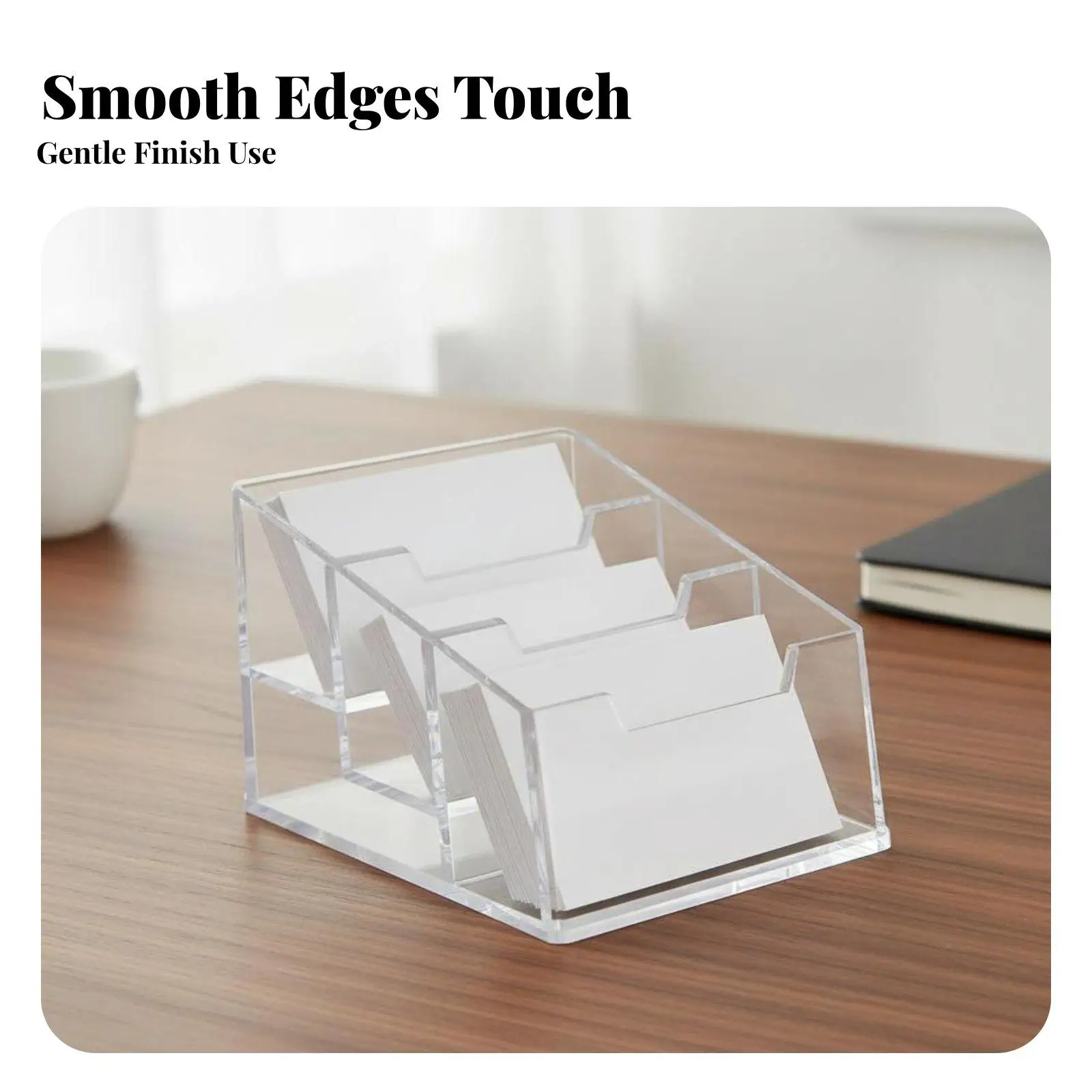Sturdy Acrylic Card Stand Desk Organizer Triple Slot Transparent Business Card Holder Display Case for Office Storefront Trade