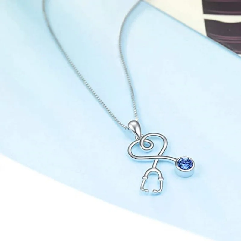 CAOSHI Stethoscope Heart Pendant Necklace with CZ for Lady Nurse Medical Meaningful Unique Classic Jewelry Accessories Gifts
