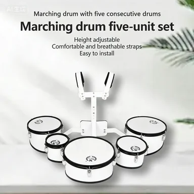 5-Piece Marching Drum Set – Multi-Drum Quint Toms with Carrying Frame, Ergonomic Shoulder Pads Marching Drum Set