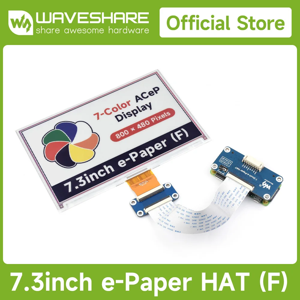 

Waveshare 7.3inch ACeP 7-Color E-Paper E-Ink Display Module, 800×480 Pixels, SPI Communication compatible with 3.3V/5V MCUs