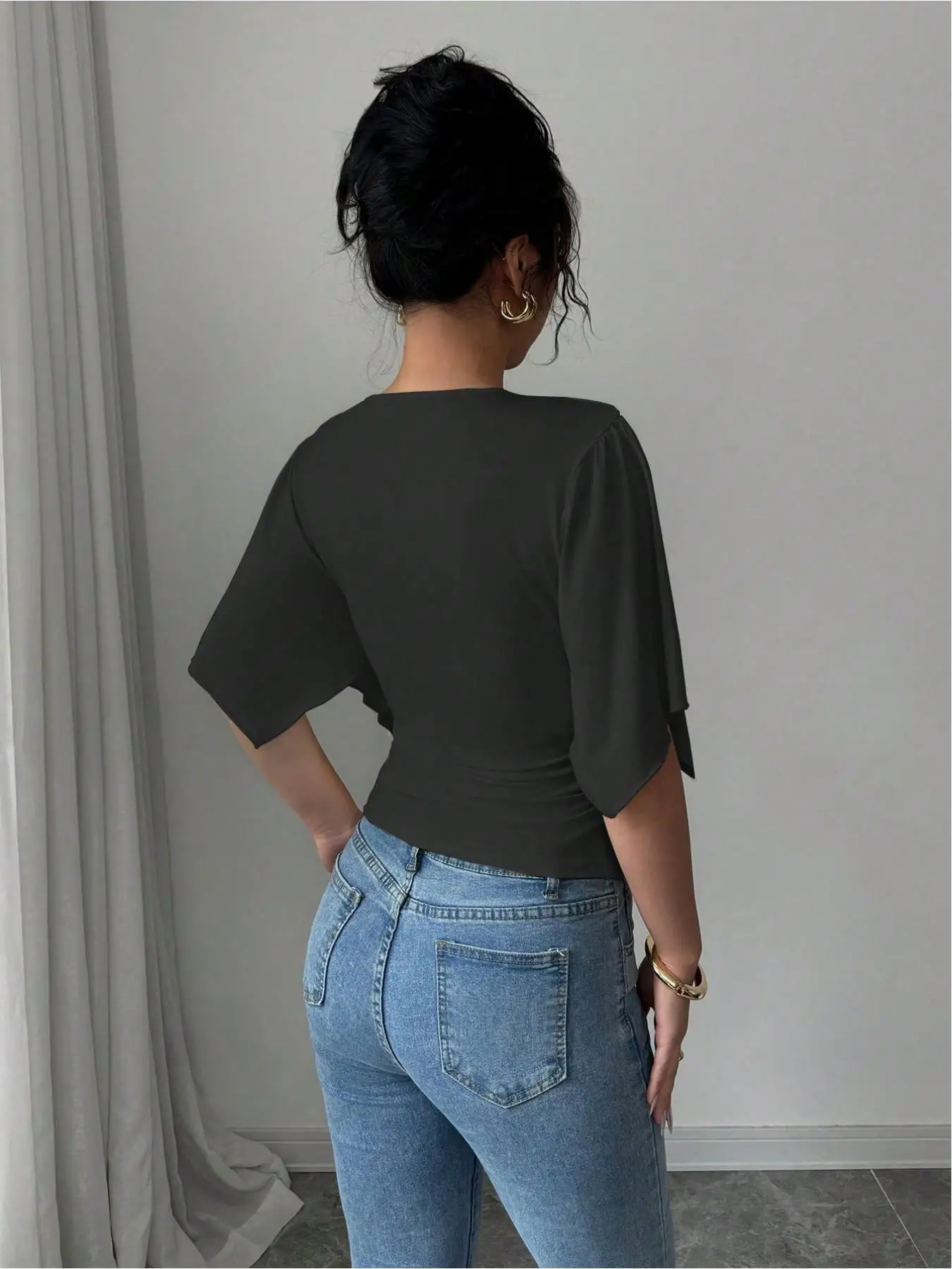 Elegant V-neck Versatile Trend Big Sleeve Women's T-shirt Two-Piece Set