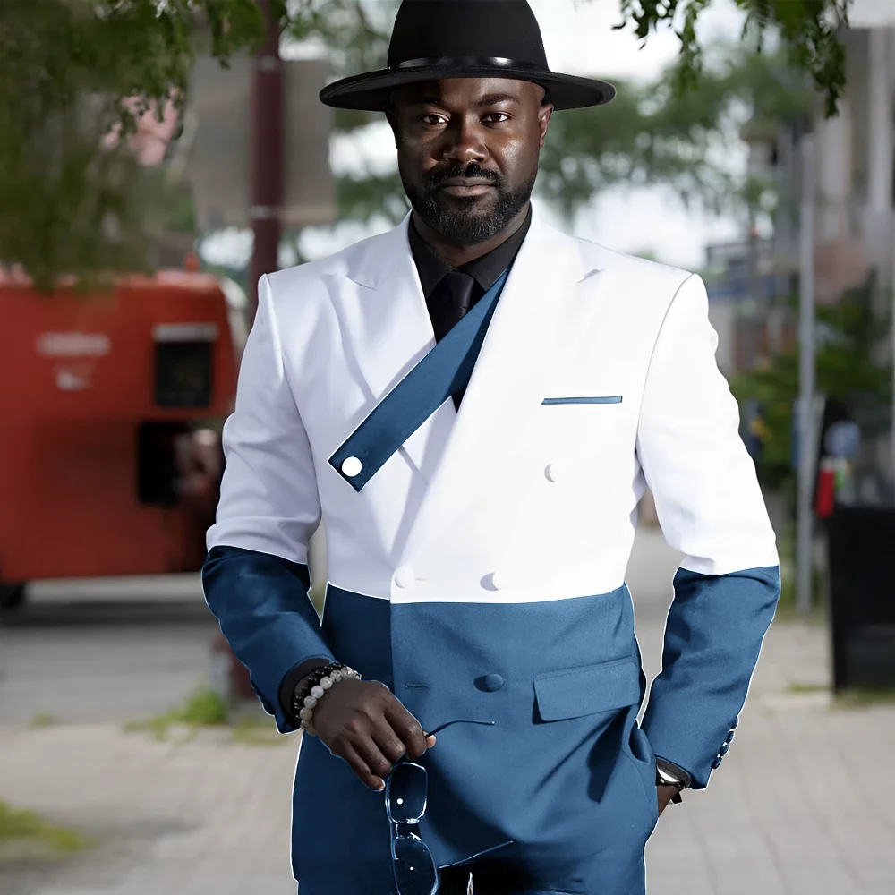 Elegant Men's Suit 2 piece Set Splicing Color Jacket Pants Double-Breasted Blazer Groom Wedding Tuxedo Tailor-Made Suit for Men