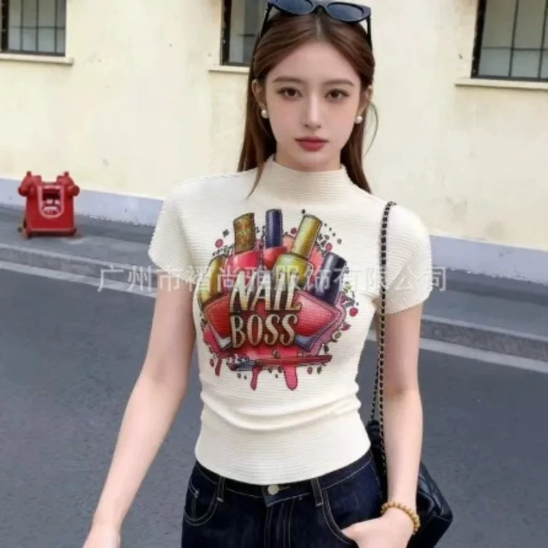 

Miyake Pleated 2026 Summer New Original Nail Polish Print Niche Personality Casual Pleated Fashion Slim Fit Top for Women Pleat