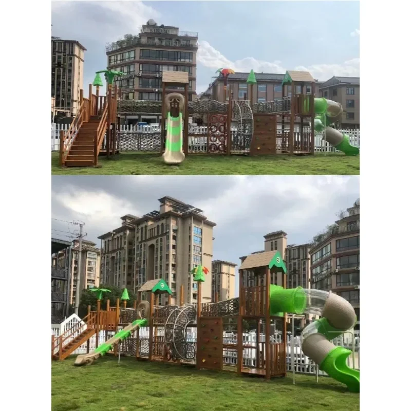 Kleuterschool Buiten Grote Massief Houten Glijbaan Outdoor Kinderen Klimframe Sportcombinatie Huanghuali Houten Glijbaan