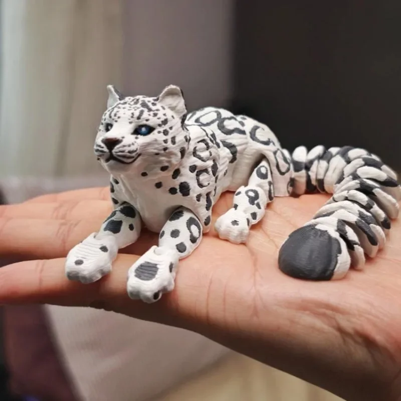 3D-Gedrucktes Schneeleoparden-Modell Simuliertes Mehrteilig Bewegliches Wildtier-Figürchen Miniatur Heimdekoration Handwerk Figuren