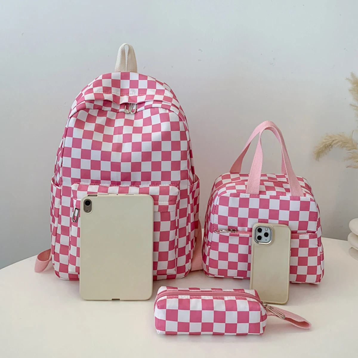 مجموعة حقيبة ظهر منقوشة عصرية مكونة من ثلاث قطع حقيبة ظهر وحقيبة يد ومقلمة وخياطة متباينة ومنظمة متعددة الجيوب لحياة الحرم الجامعي