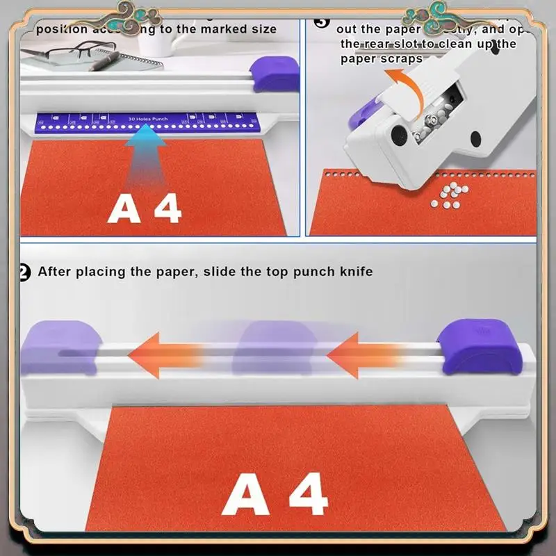 

Durable Hand Push Binder, 30 Hole Binder Machine, Coil Binder, Home Desktop Binder Puncher For A4 A5 A6 A7 B5-B7 Scrapbook