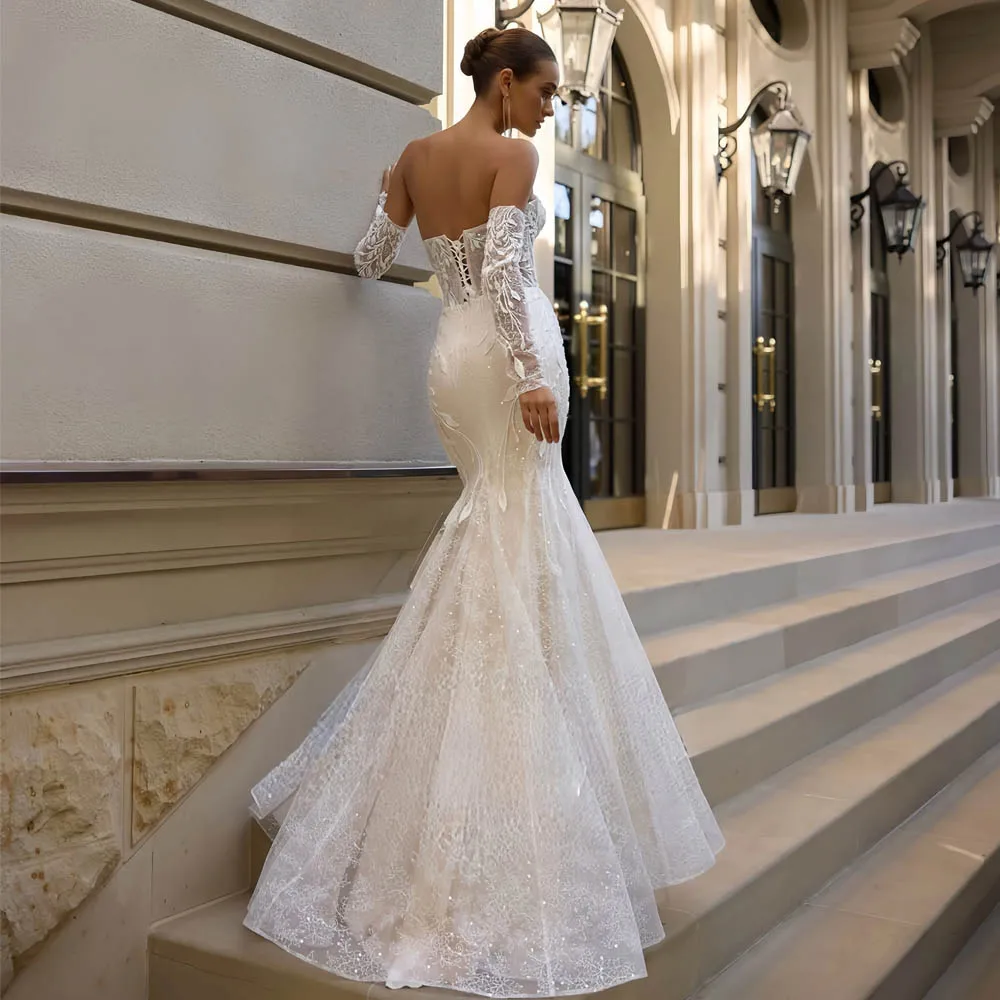 Abiti da sposa a sirena con applicazioni in pizzo sexy Belle personalizzati 2025 Maniche staccabili Abito da sposa con scollo a cuore Vestido Abito da sposa