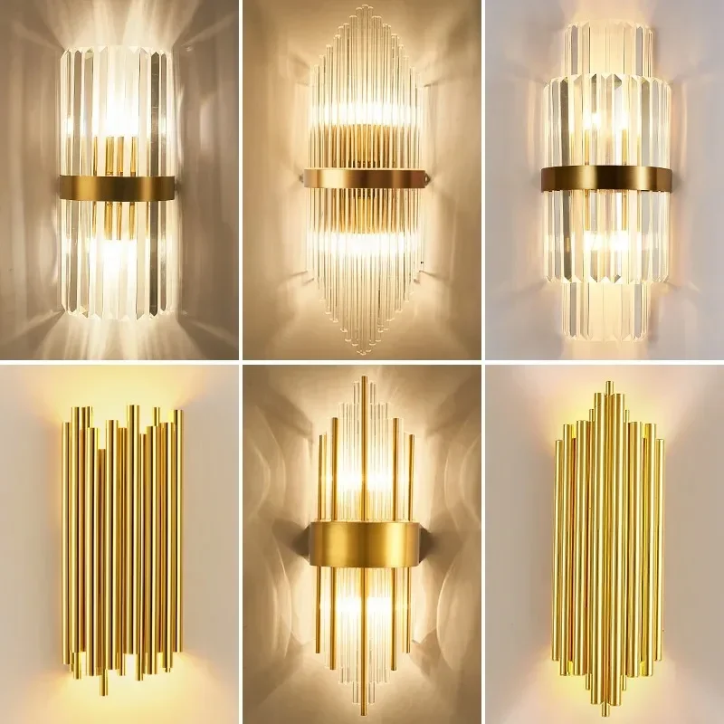 

FKL Modern Crystal Wall Lamp Nordic Light Luxury Living room Background Wall Staircase Aisle Lamp Corridor Bedroom Bedside Light