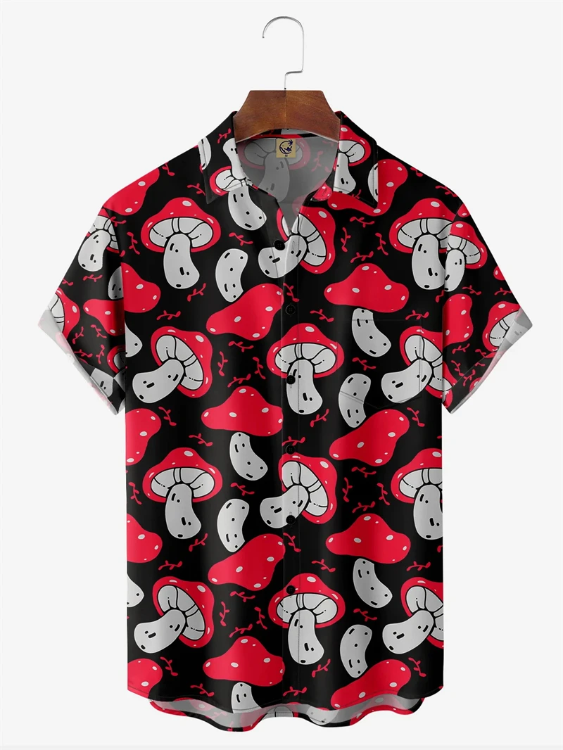 Magic Mushroom Hawaiian Shirts Men Clothes 3D Printed Abstract Graphic Plants Beach Shirt Trippy Short Sleeve Male Tops Blouse