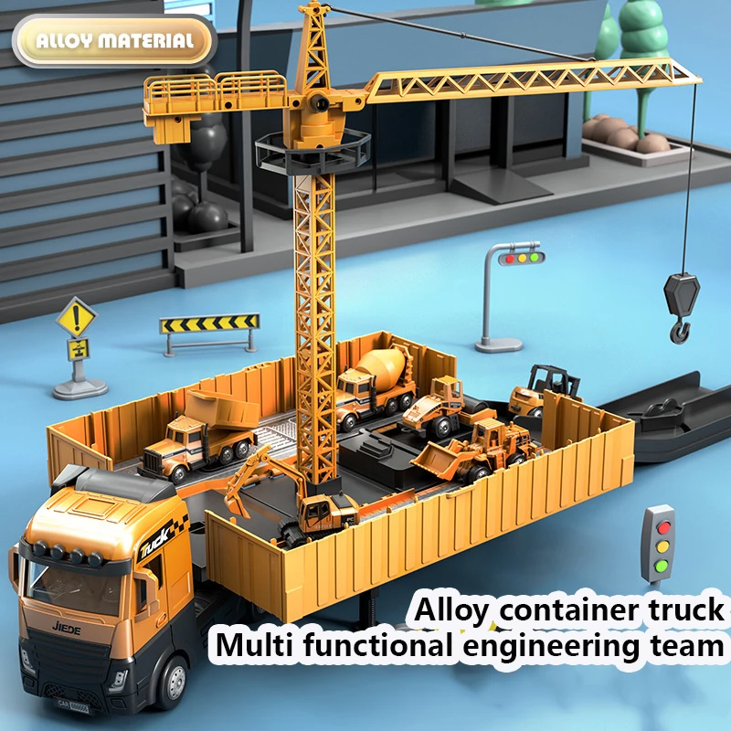 Alloy Engineering Bulldozer Tower Crane Truck Excavator Toys Set Vehicles Construction Cars Model Kids Play Game for Boys