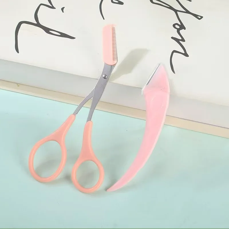 204-Kit de preparação de sobrancelhas: tesoura com pente de sobrancelhas, aparador, pinça de maquiagem e navalha de sobrancelhas pequena