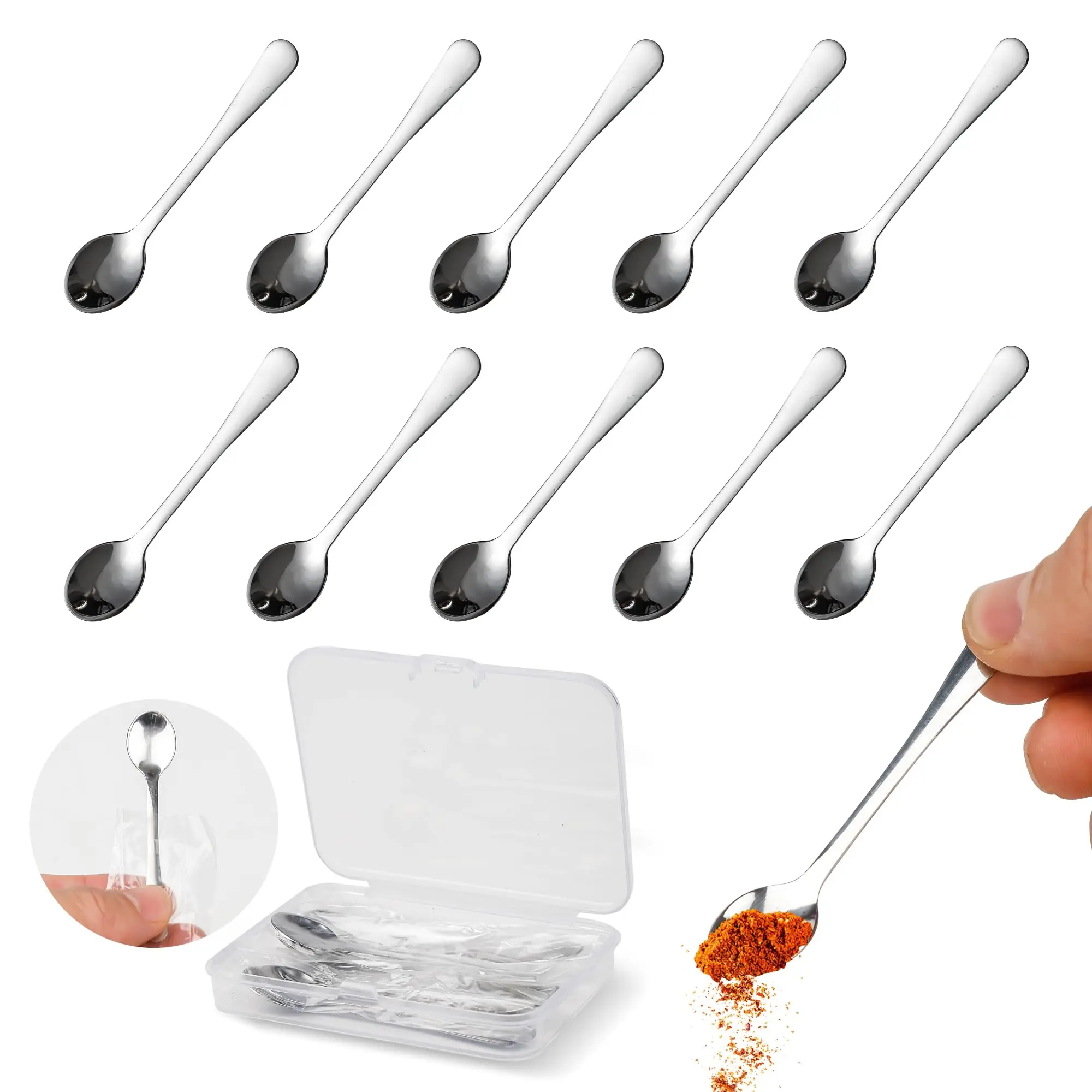 

Mini 2.8-Inch Stainless Steel Spoons, 10-Piece Set, Silver, Tiny Scooping Spoons for Spices Salt Sugar Small Jars
