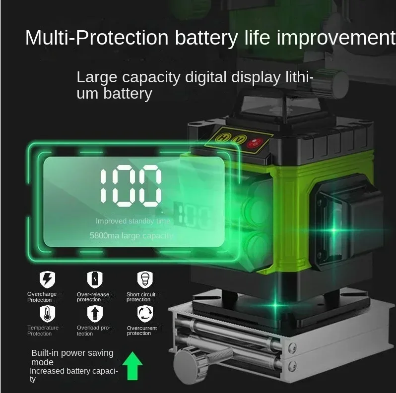 Imagem -02 - Nível Laser ° Máquina Auto-nivelamento Ferramenta de Nivelamento da Bateria Níveis Vertical e Horizontal 3d 4d 12 Linhas 16 Linhas