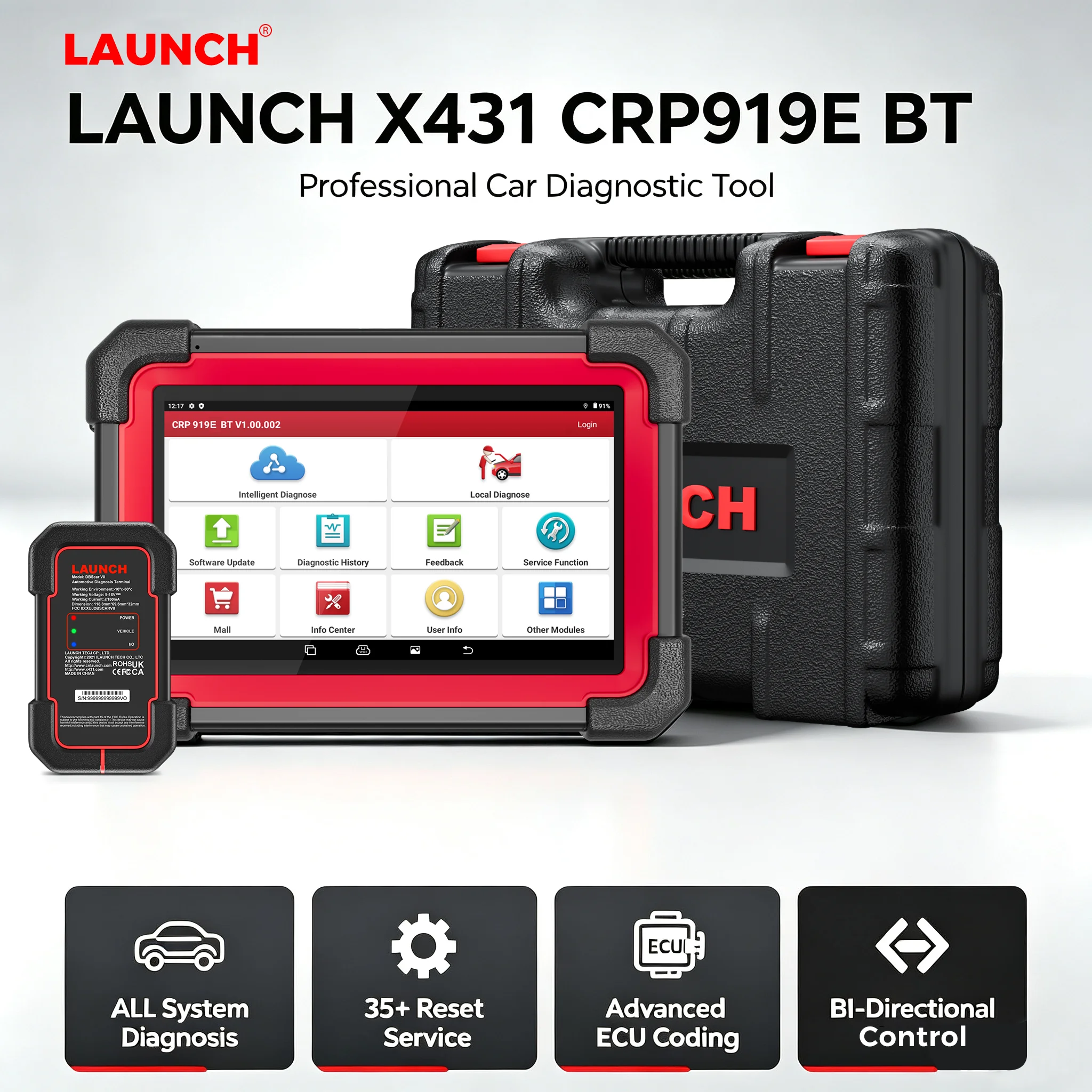 【Lebenslange kostenlose Nutzung】Launch X431 Crp919E Bt Elite OBD2-Scanner, bidirektionale Diagnosetools, ECU-Codierung, CANFD, DOIP, Vollsystem.