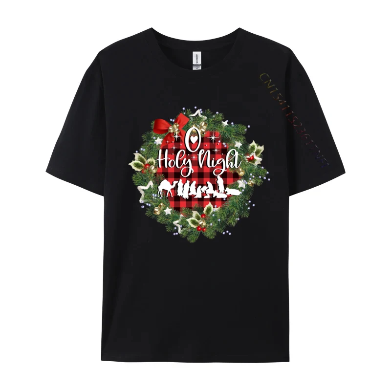 

O Holy Night Nativity Christmas Wreath Red Buffalo Plaid T Shirts All Cotton O-Neck T-Shirts Personalized Funny T-Shirts