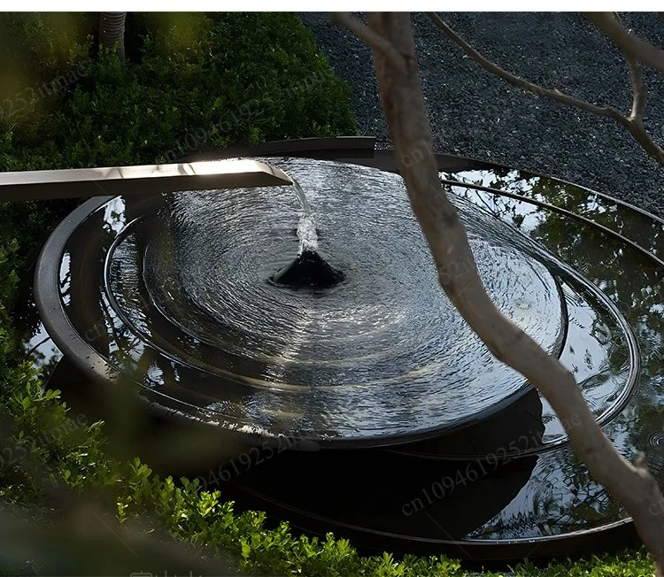 Japanese Zen Minimalist Courtyard Bubbler Fountain, Landscape Water Feature Ornament for Plazas & Hotel Outdoor Scenery