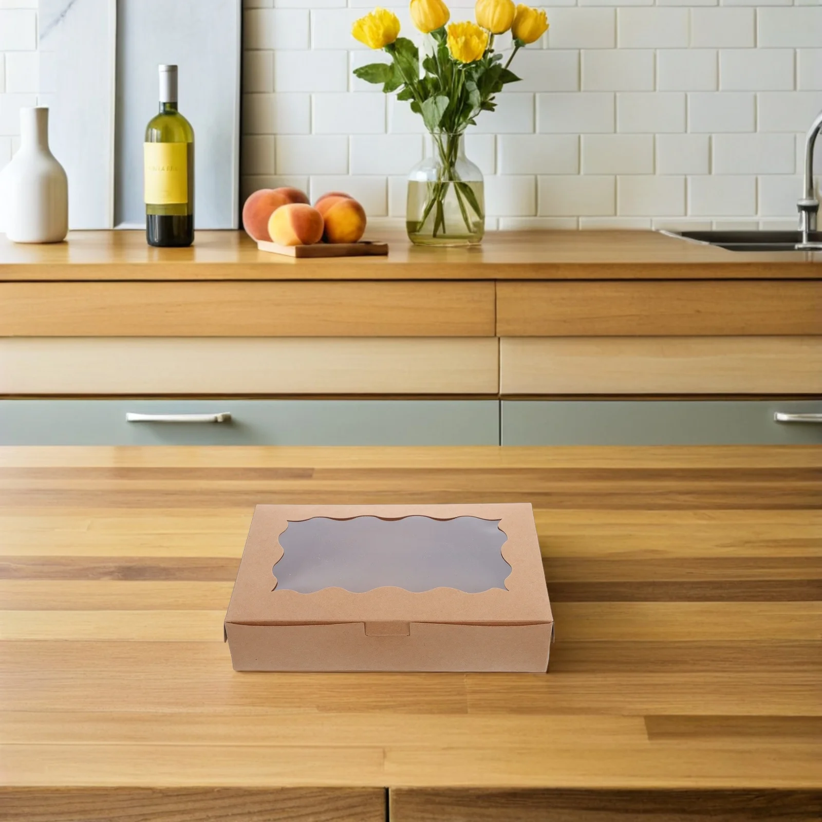 Cajas de papel Kraft para repostería, 50 Uds., ventana transparente, embalaje de postre para panadería, galletas, macarrones de Chocolate, Muffins, Donut, Mini pastel