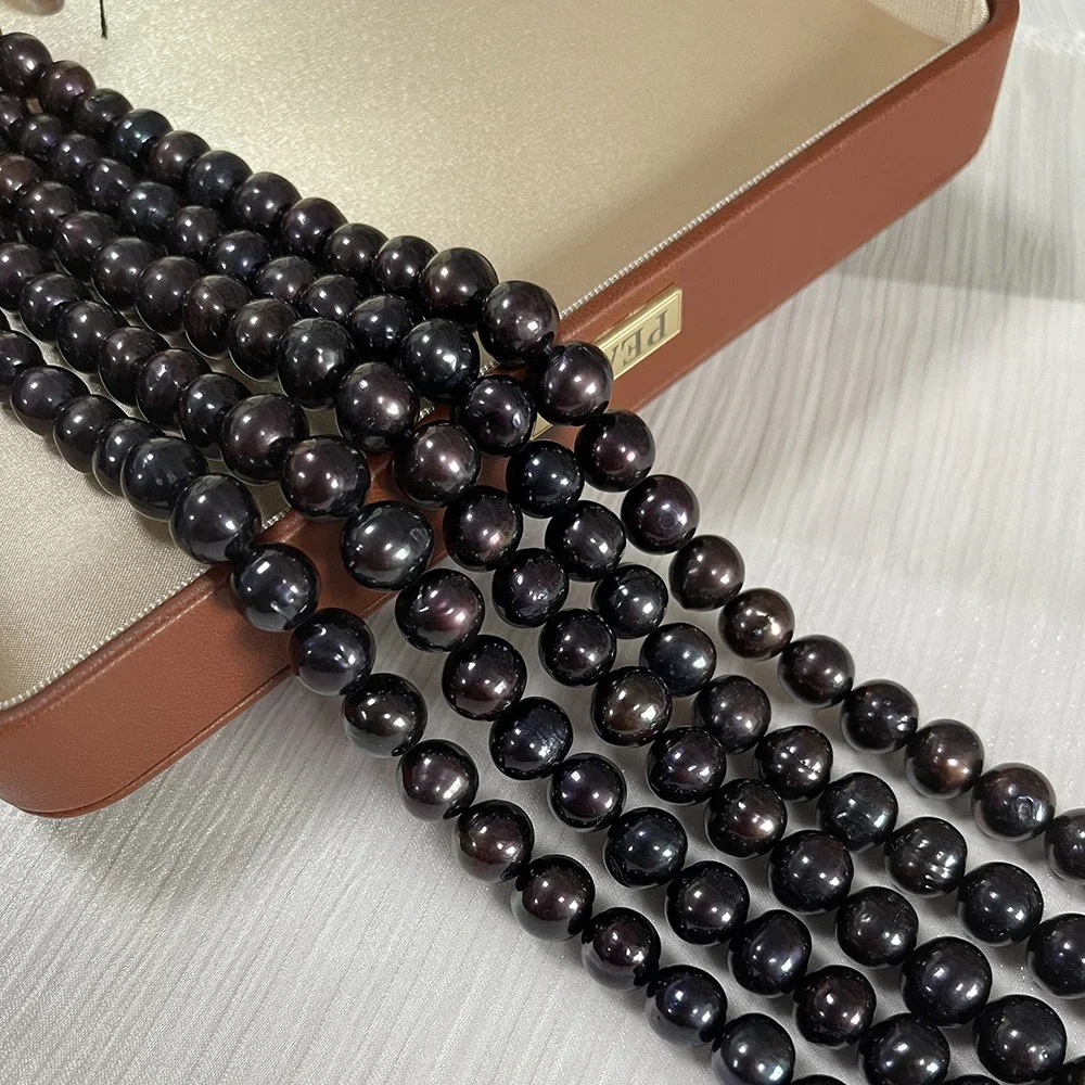 10-11mm 4A Natural Freshwater Pearl Black Round Fine Gift 100%Isolated Bead Women Jewelry Make DIY Necklace Bracelet Accessories