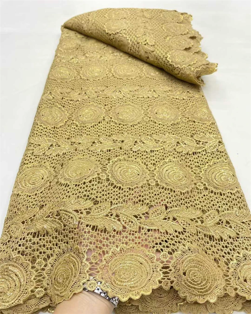 Latest High Quality African Guipure Cord Lace Fabric Nigerian Water Soluble Milk Silk Lace Fabric For Party
