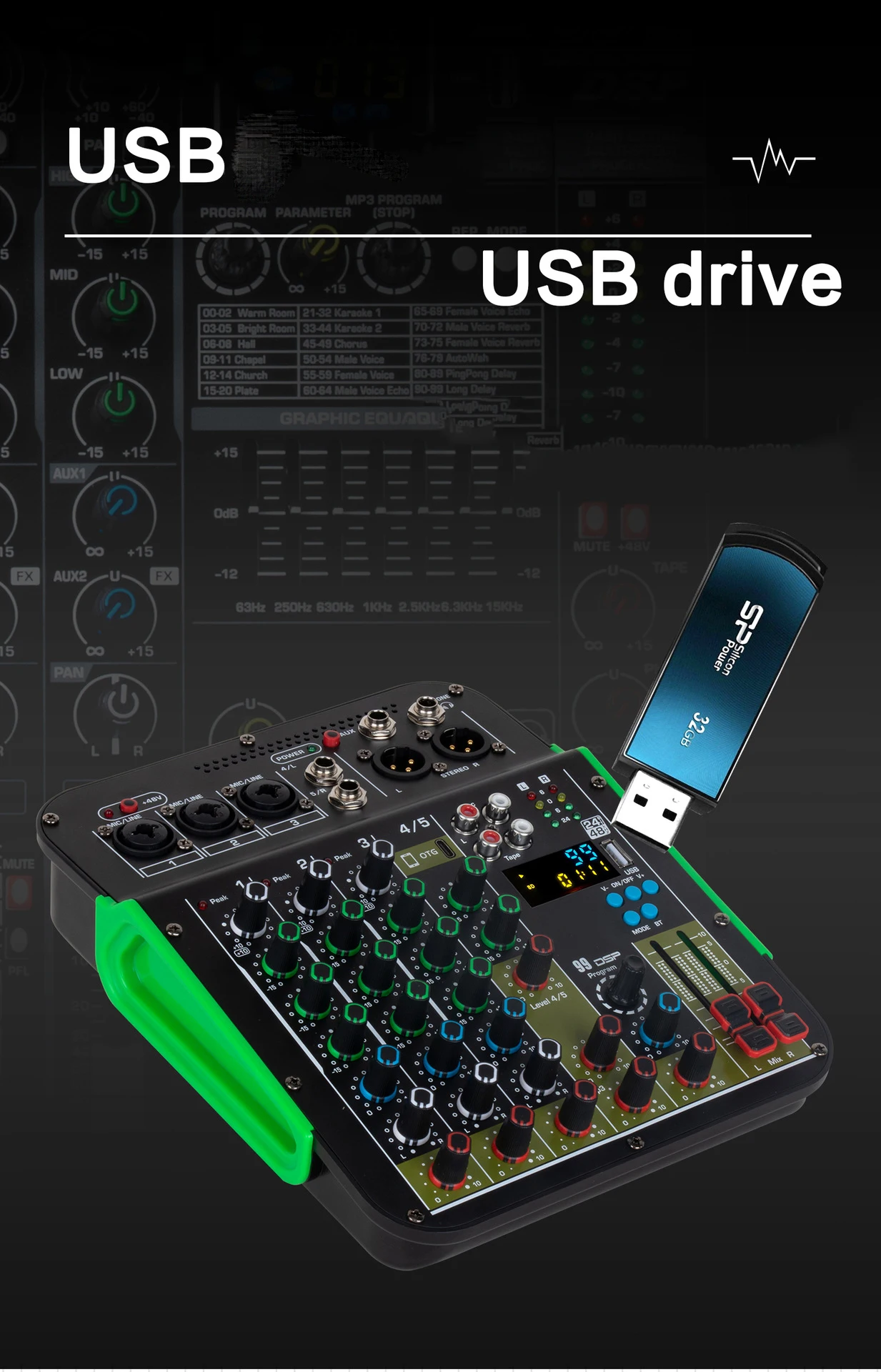 

Ten items TLF Xtuga MG7 Professional KTV Recording Studio o Console Mixer 99 Built-In DSP Digital Effects with Reverberatio