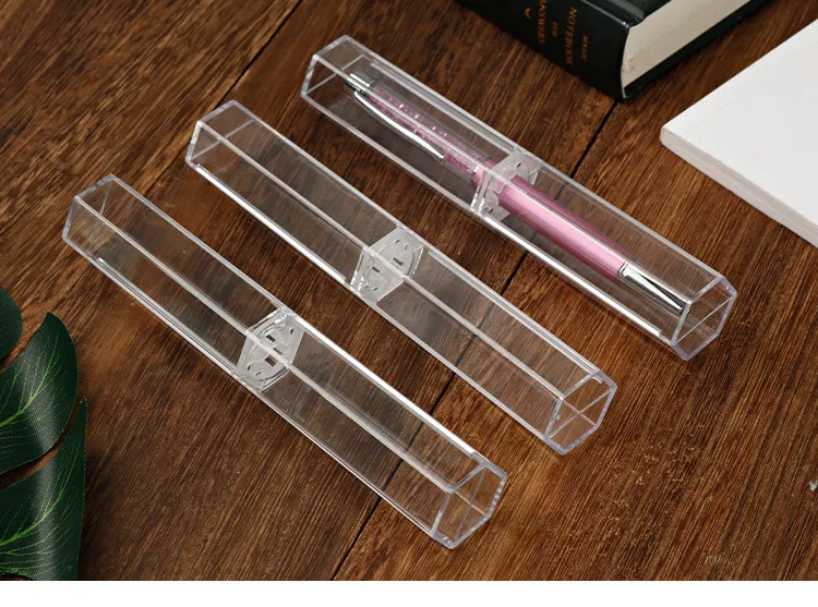 30pcs  Acrylic Pen Boxes Clear Ballpoint Pen Case Pencil Gift Box Pen Storage Container Hexagon Single For School Office