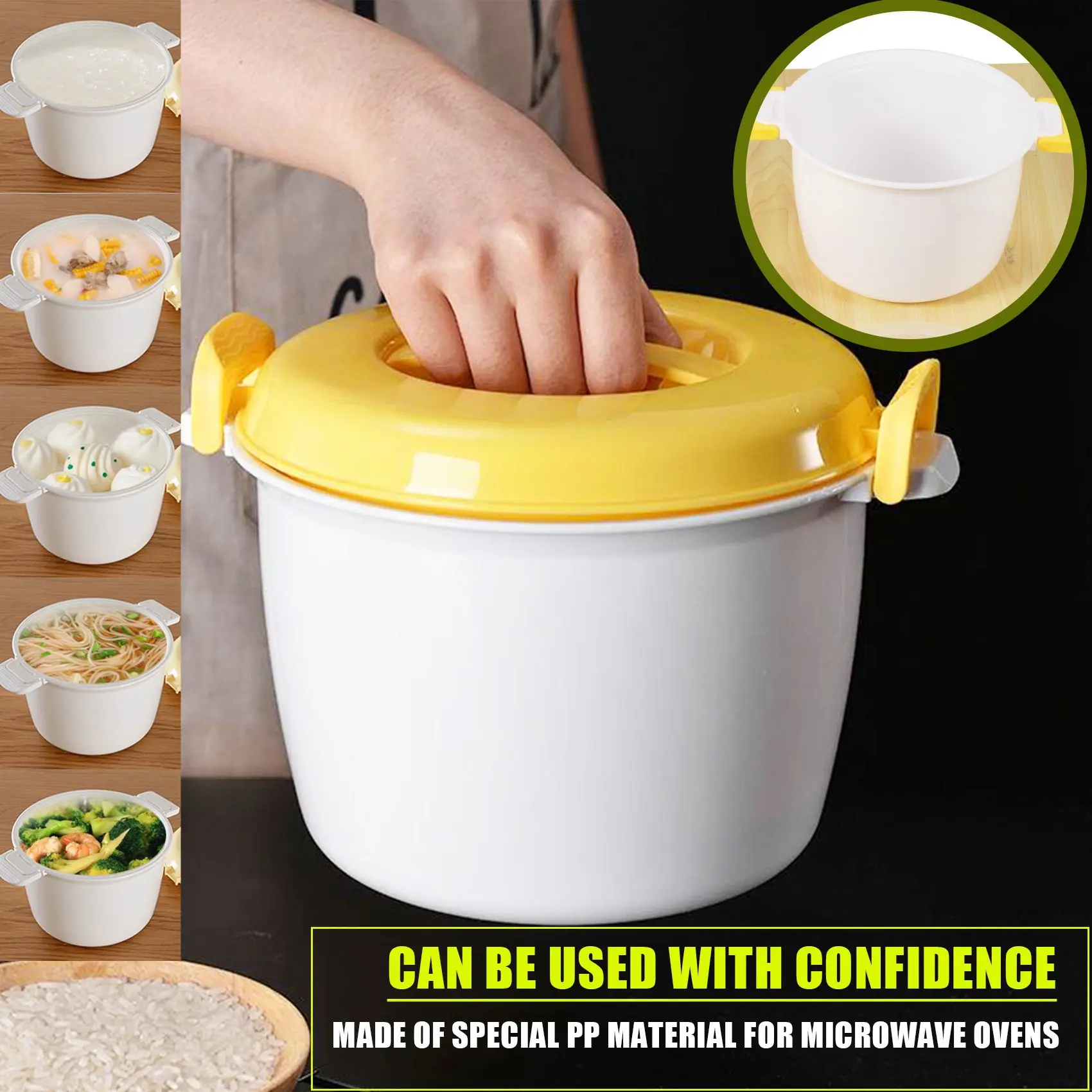 Portable Microwave Oven Rice Cooker Multifunctional Steamer 2000Ml Insulation Lunch Box Steaming Utensils for Microwave