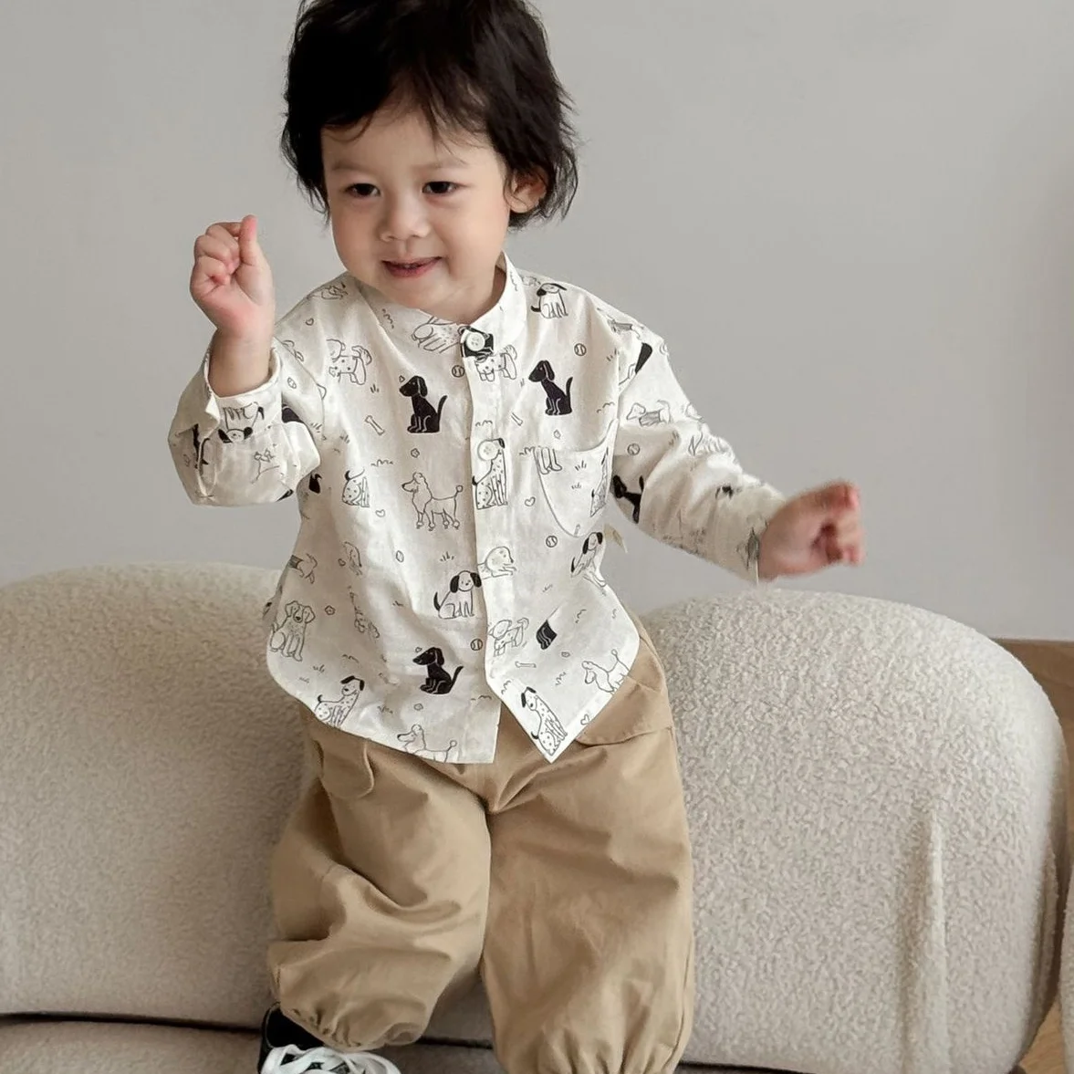 

Осенние рубашки с длинными рукавами с милыми героями мультфильмов для мальчиков, хлопковая повседневная рубашка с круглым вырезом, детские свободные топы