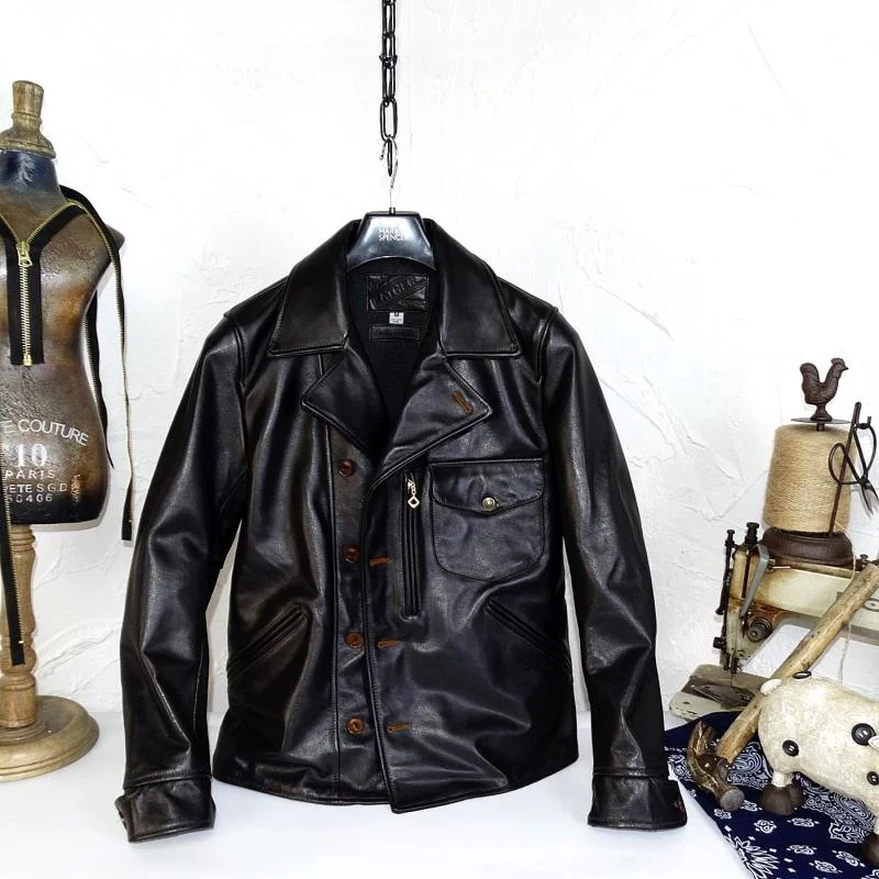 

Slim Fit Biker Jaet Genuine Cowhide Leather Men's Faion Urban Sle Travel Suitable Head Layer Leather Autumn Season