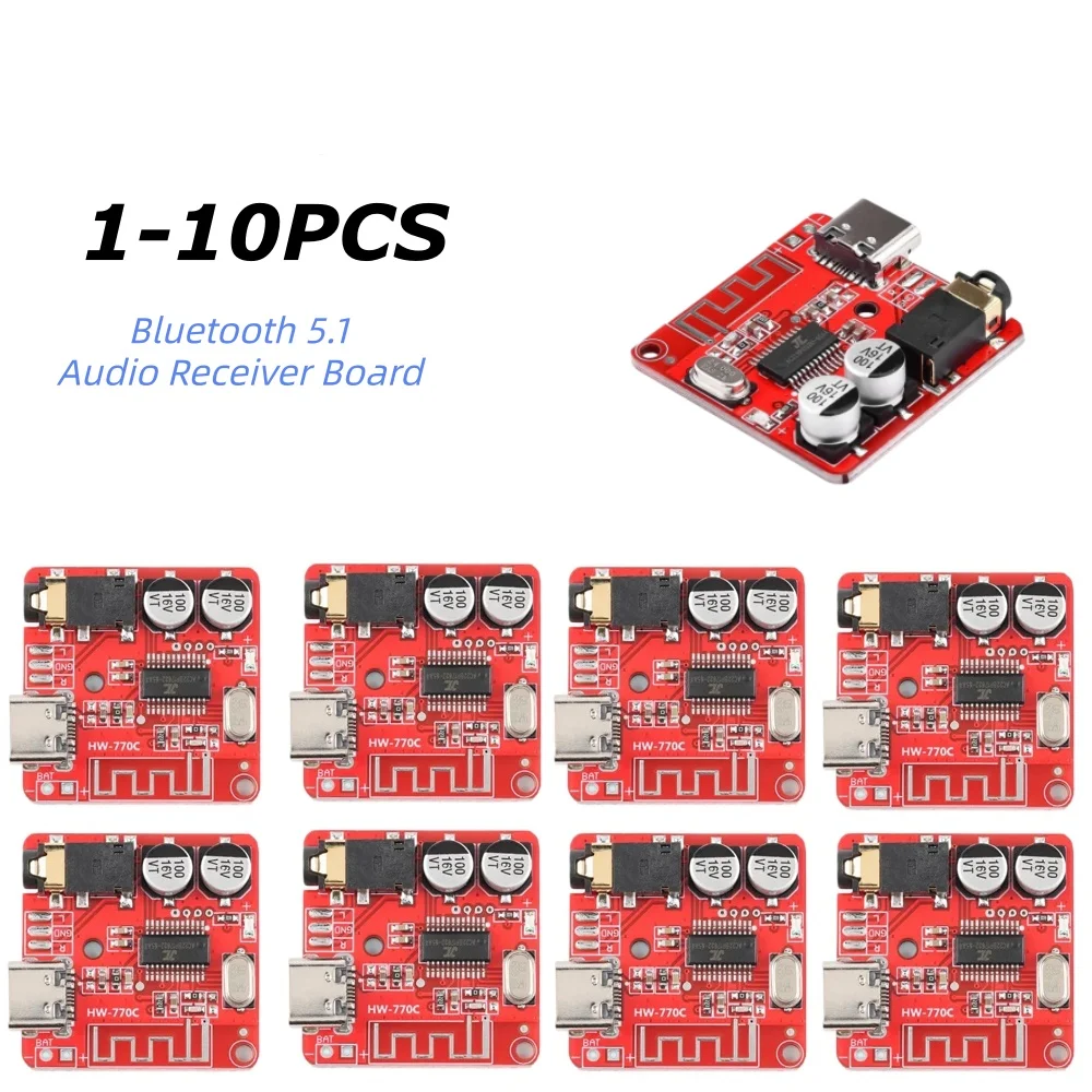 XCW Bluetooth Audio Receiver Board Bluetooth 5.1 MP3 Lossless Decoder Micro USB 3.5mm Audio Output Amplifier Module Type-C 1-10P