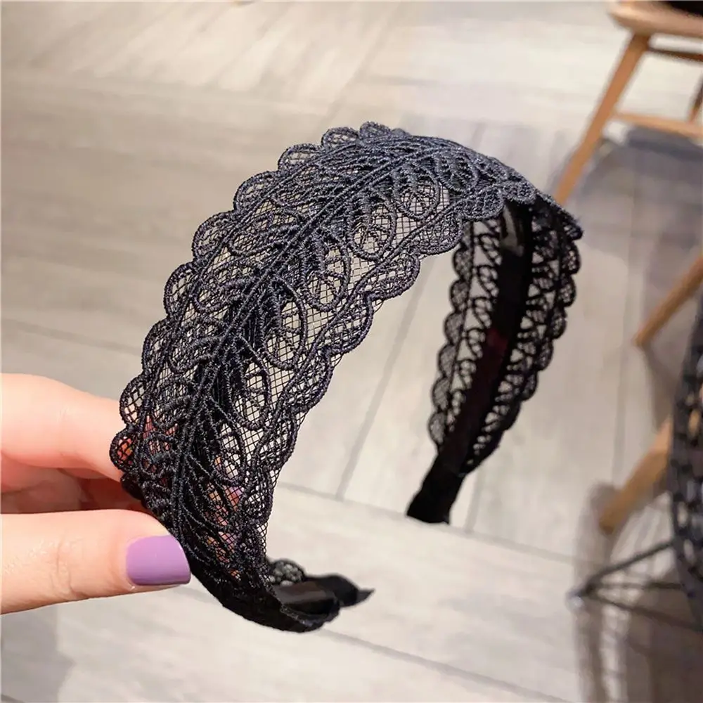 

Temperament With Toothed Face Wash Wide Side Hairband Lace Leaves Headband Women Hair Accessories Korean Style Hair Wear
